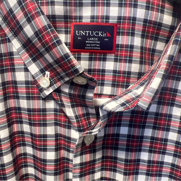 UNTUCKIT Mens Red Blue Plaid Button Down  Shirt Large Wrinkle Free - Picture 4 of 11